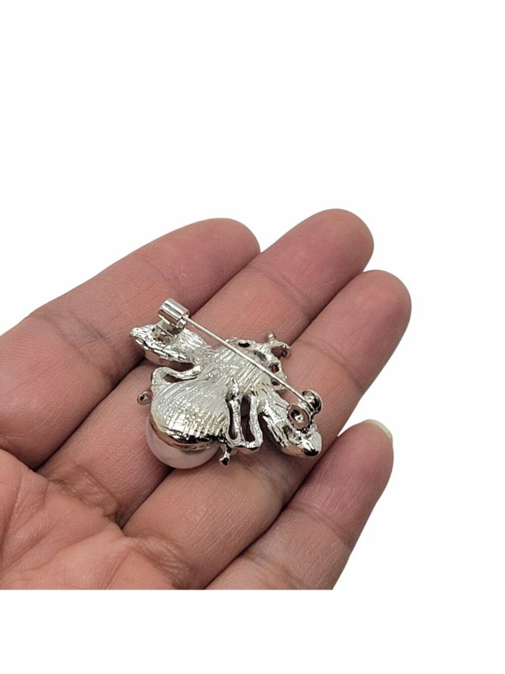 ✨Elegant Vintage Style Pearl Bee Brooch Silver Sparkling Crystals Insect Pin New - Picture 4 of 5